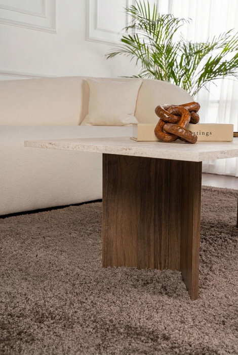 Nordure Sabin Mesa de Café Travertino y Nogal de Venezia Nordure Sabin Mesa de Café Travertino y Nogal de Venezia
